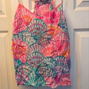 “Oh Shello” Lilly Pulitzer Colorful Shell Print Satin Tank Top